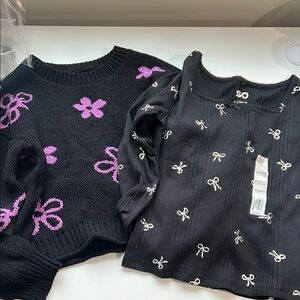NWT Bundle Sweater with flowers and Shirt Bow Design L (10/12)